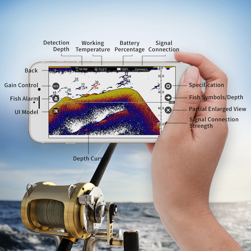 JOYLOG Smart Sonar Fish Finder Rechargeable Wireless Sensor Water Depth Echo Sounder Fishing Portable Fish Finder
